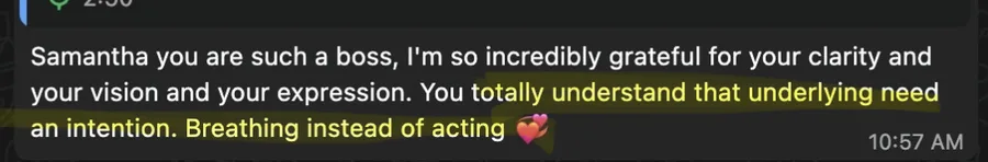 Samantha you are such a boss, I'm so incredibly grateful for your clarity and your vision and your expression. Breathing instead of acting.