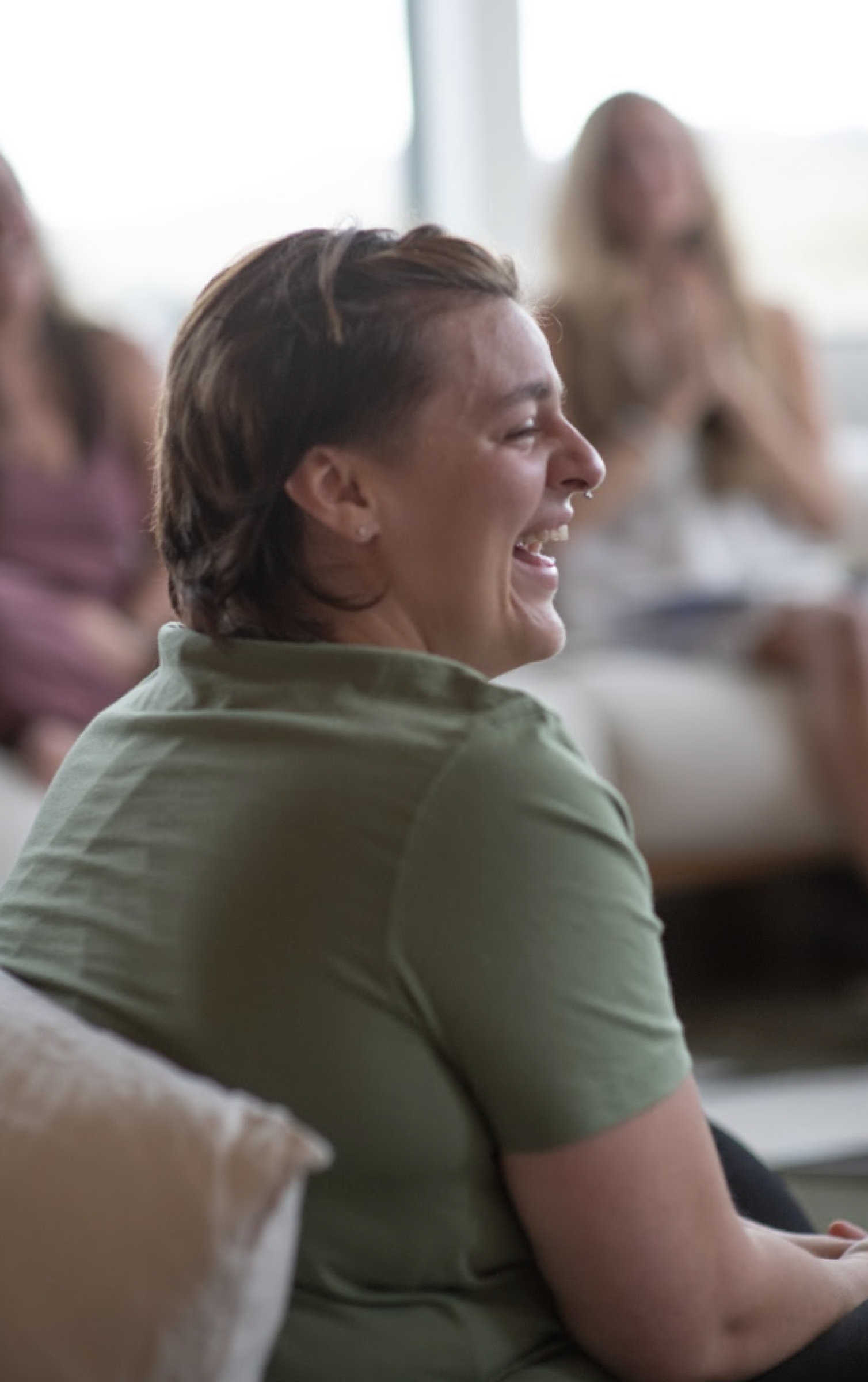 Emily laughing with her retreat sisters