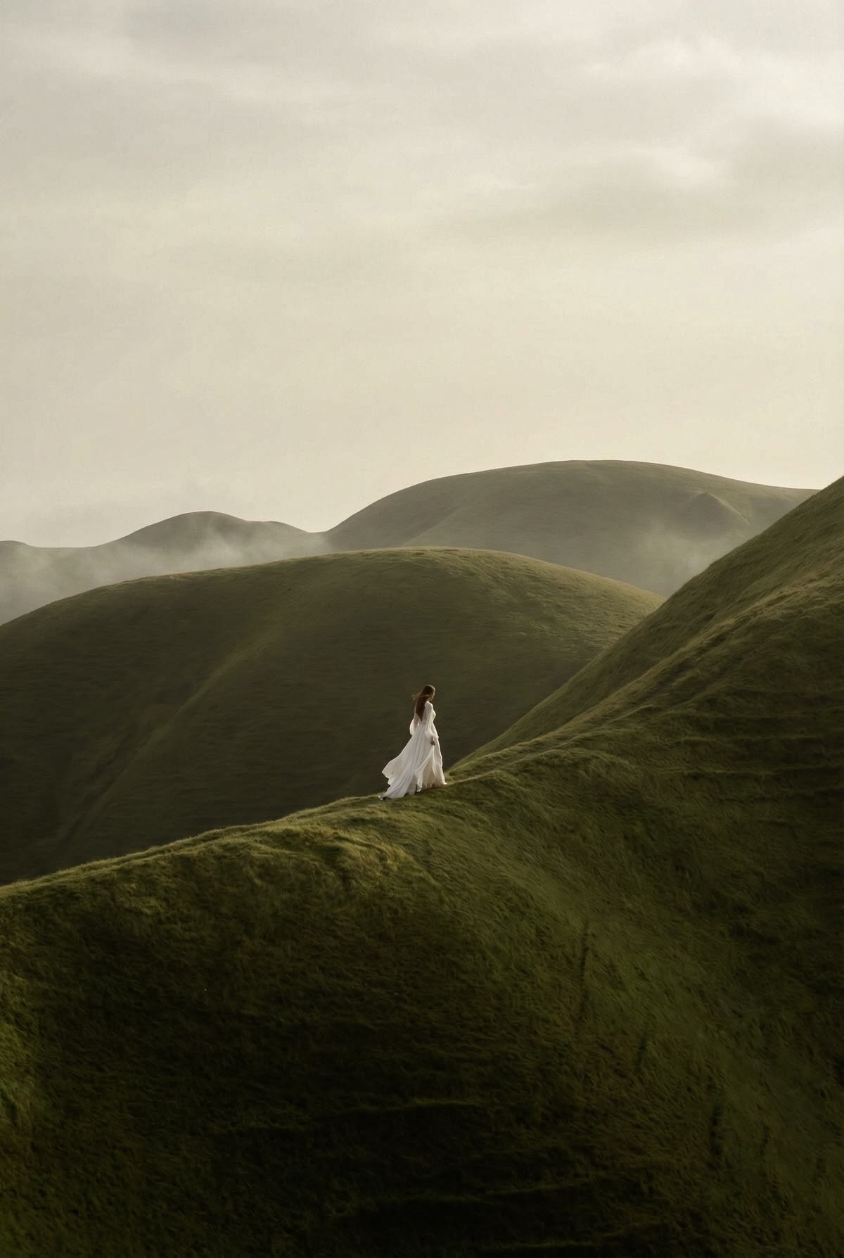 The Bridge — woman on green hills